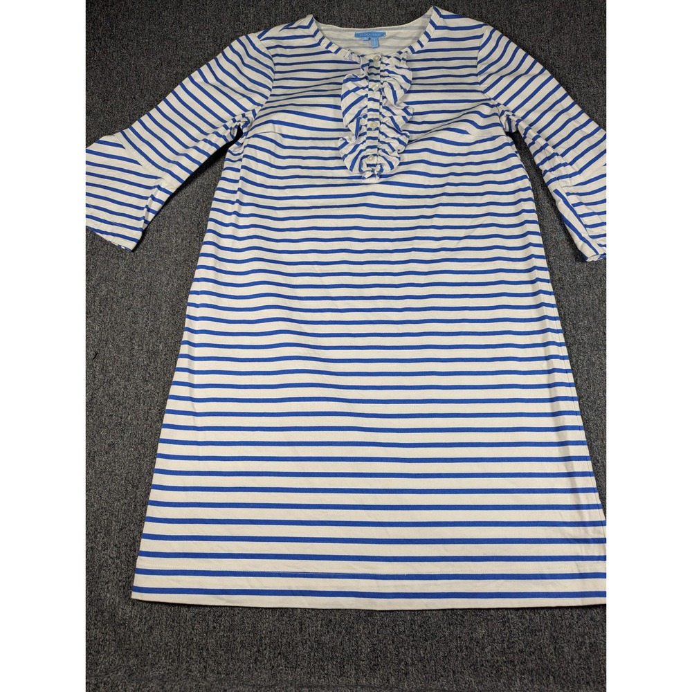 Draper James Womens Blue White Striped Ruffle Front Shift Dress Size 8